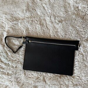 NWOT Elegant Black Genuine Leather Wristlet Clutch Leatherology